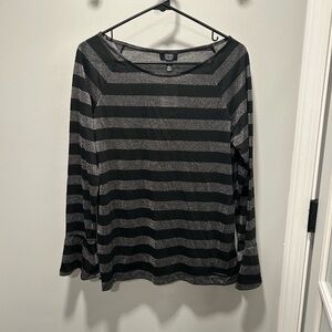 Jones New York Black and Silver Striped Top